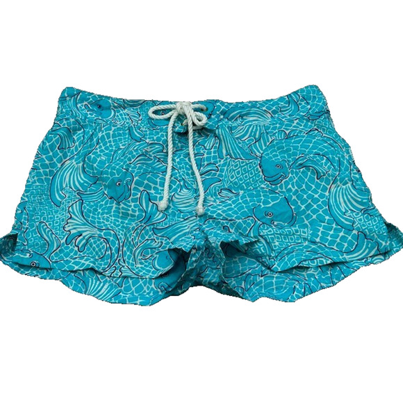 Lilly Pulitzer Mens Shorts Drawstring Waist Fish Print Beach Blue Size Large - Picture 1 of 7